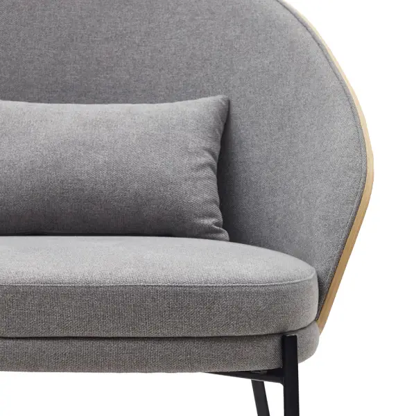Sillón de fresno tapizado en gris pata metálica negra Eamy