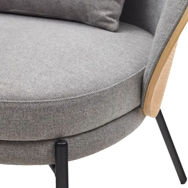 Sillón de fresno tapizado en gris pata metálica negra Eamy