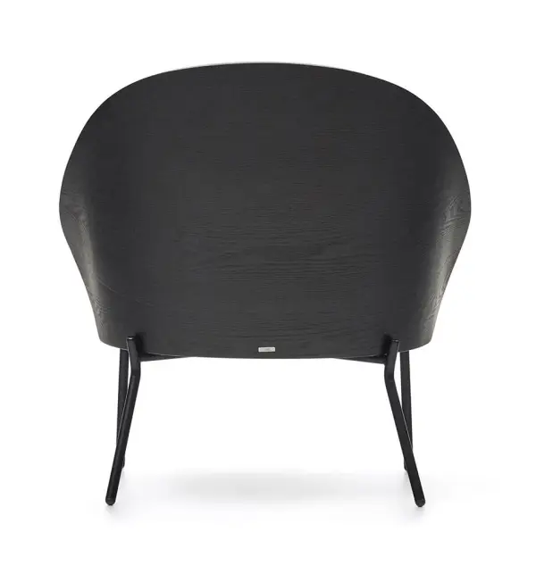 Sillón de fresno negro tapizado en gris pata metálica negra Eamy