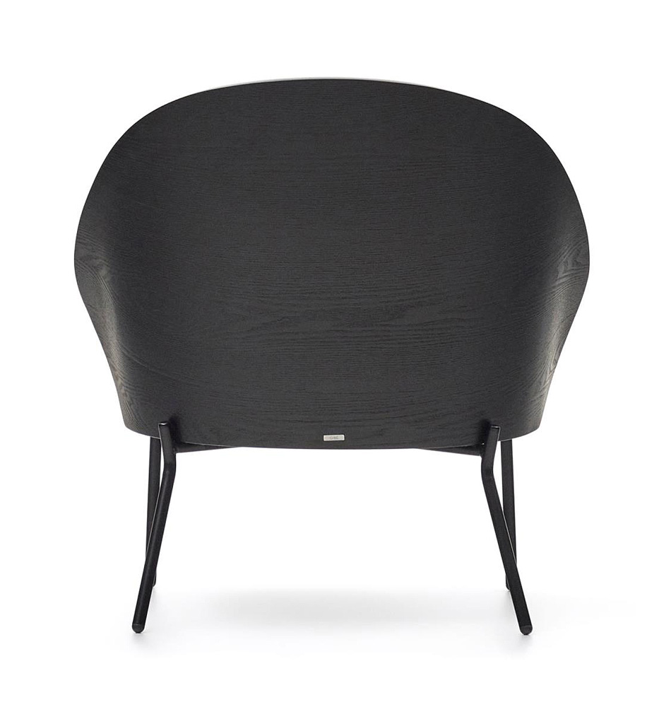 Sillón de fresno negro tapizado en gris pata metálica negra Eamy