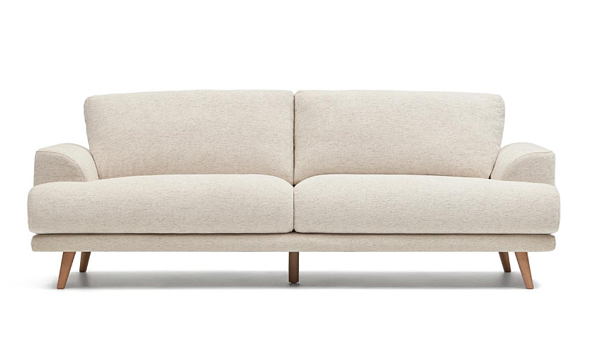 Sofá blanco y patas de madera maciza de haya Karin