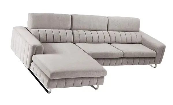 Sofá tapizado con chaiselongue de diseño patas metal Booker