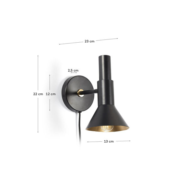 Aplique de pared Vyara metal negro y dorado