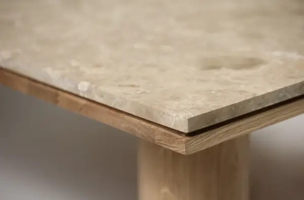 Mesa de centro roble macizo mármol Yzma