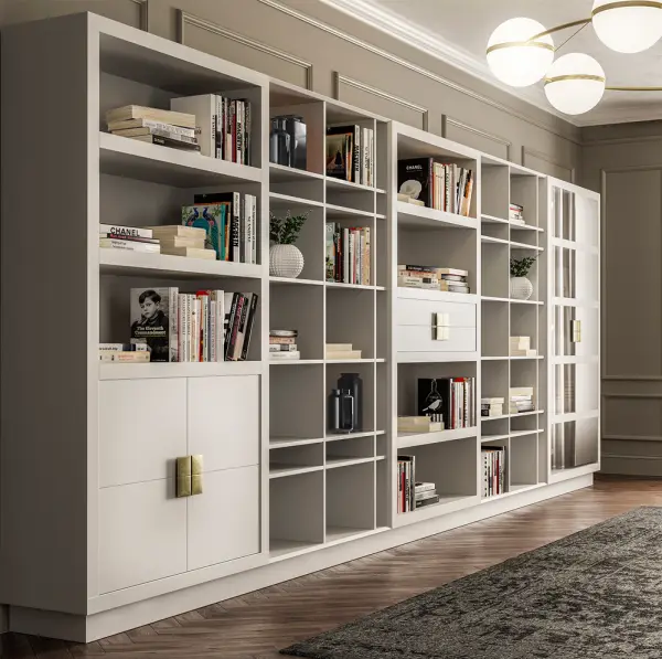 Librería moderna con estantes y vitrina cristal 450 Quantum