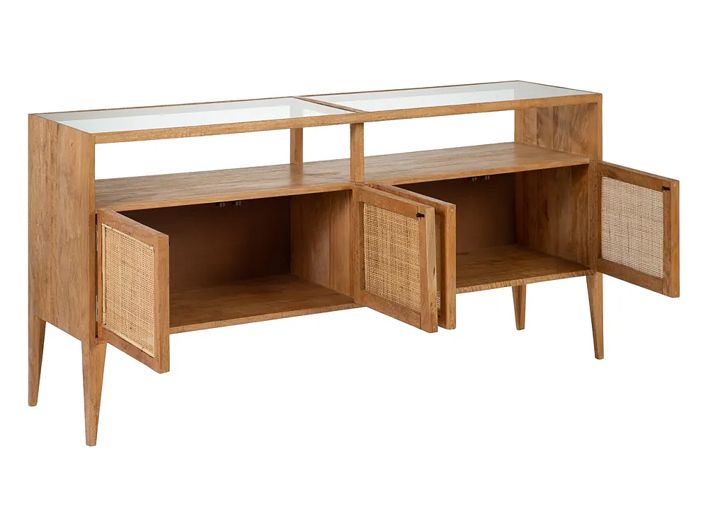 Aparador natural 4 puertas de madera de mango y ratán