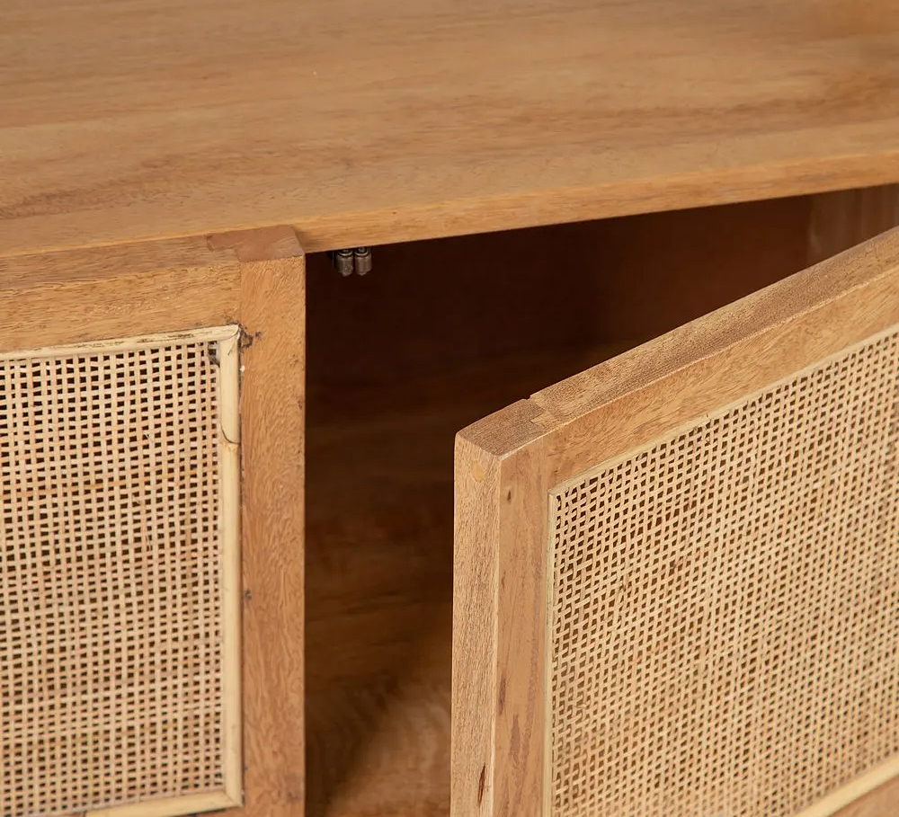 Aparador natural 4 puertas de madera de mango y ratán
