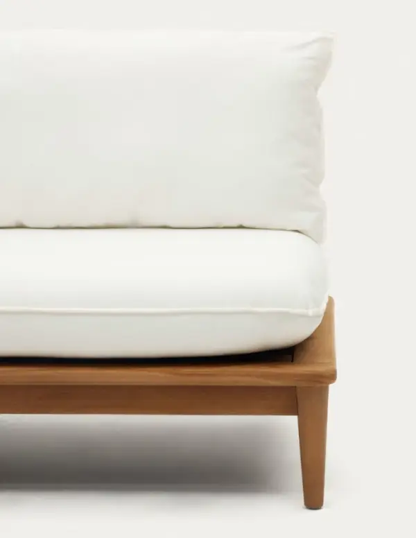 Sofá modular de 4 sillones y mesa de centro de madera maciza teca Portitxol