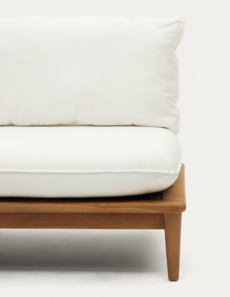 Sofá modular de 4 sillones y mesa de centro de madera maciza teca Portitxol