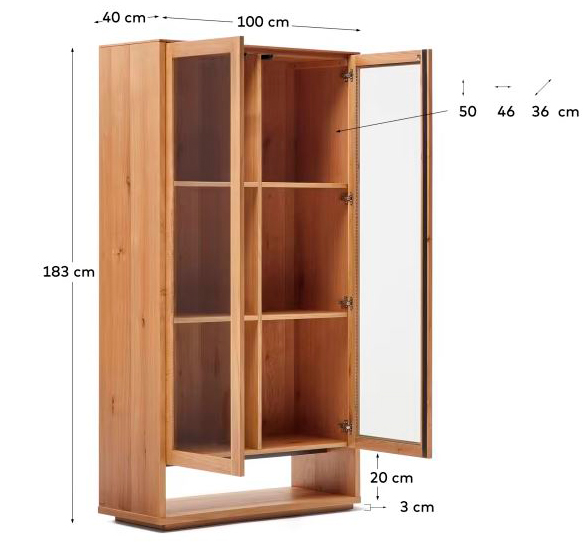 Vitrina 2 puertas acabado natural Alguema