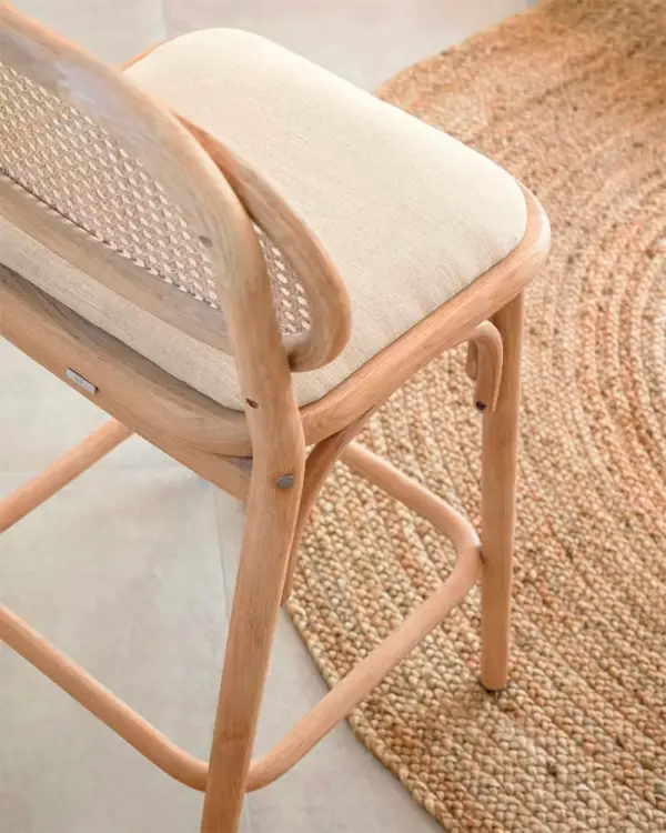 Taburete de cocina madera natural maciza y rejilla Doriane