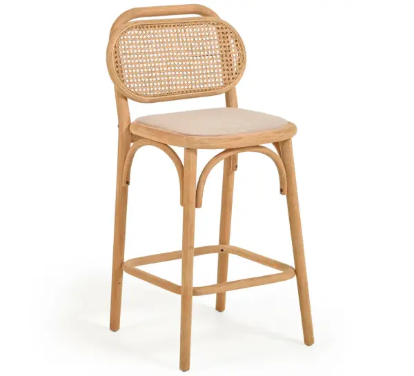 Taburete de cocina madera natural maciza y rejilla Doriane