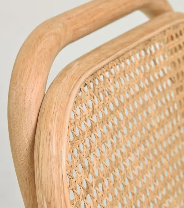Taburete de cocina madera natural maciza y rejilla Doriane