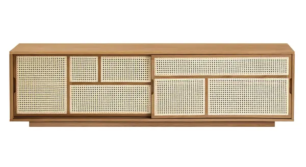 Mesa de televisión en madera de roble y rejilla Air