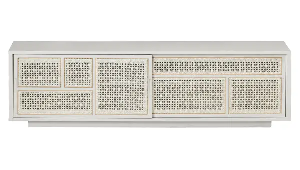 Mesa de televisión en roble teñido blanco y rejilla Air