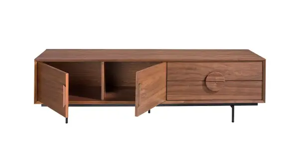 Mesa de televisión 2 puertas 2 cajones nogal y acero Angel Cerda
