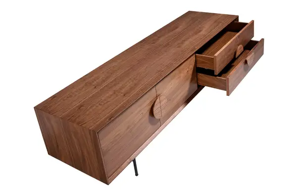 Mesa de televisión 2 puertas 2 cajones nogal y acero Angel Cerda
