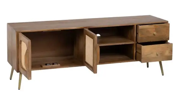Mueble de televisión de madera natural de mango y ratán Batari
