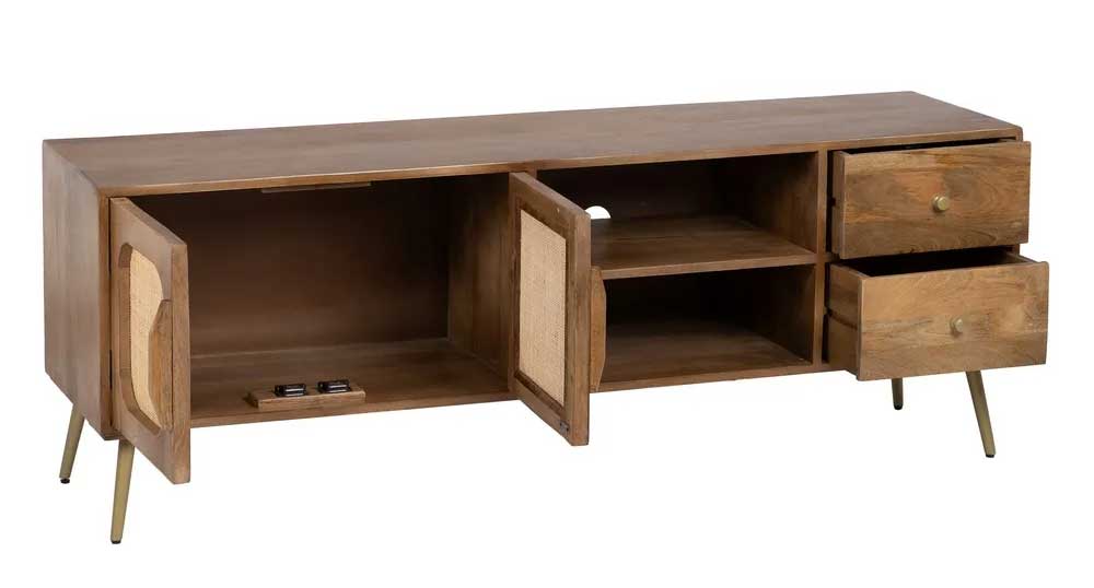 Mueble de televisión de madera natural de mango y ratán Batari