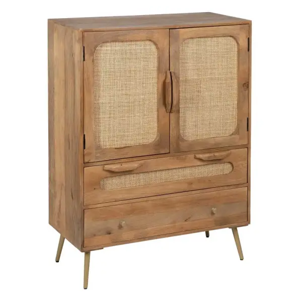 Armario de madera natural y ratán