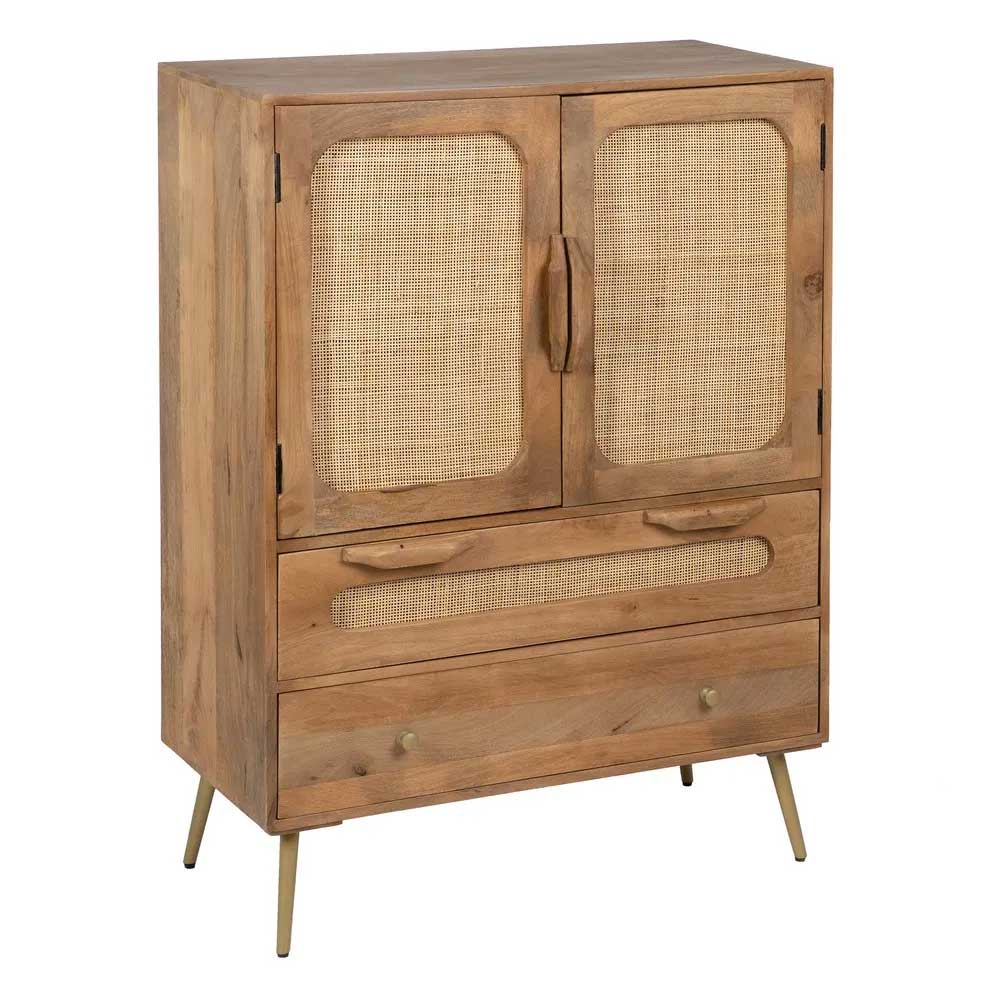 Armario de madera natural y ratán