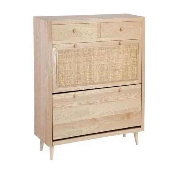 Zapatero de madera natural y ratán Neyra
