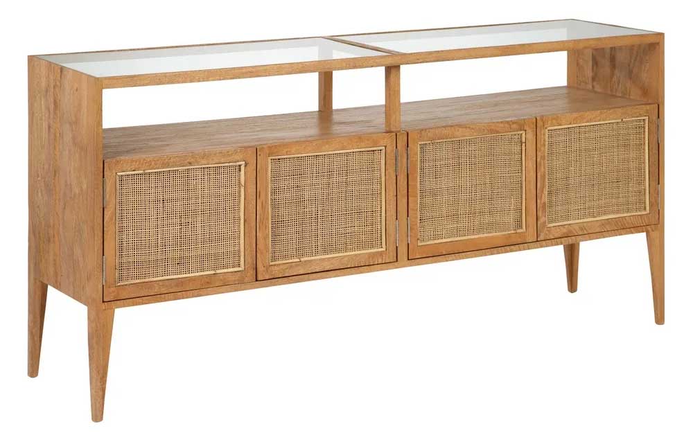 Aparador de madera natural y ratán Sahara