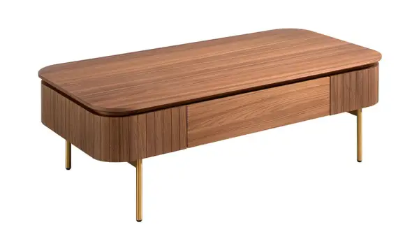 Mesa de centro 1 cajón nogal y dorado Erie Angel Cerda