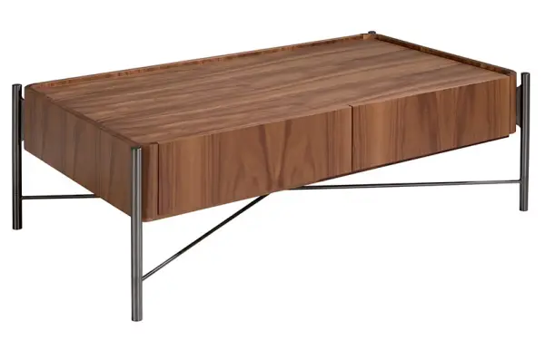 Mesa de centro 2 cajones nogal y acero negro Amboy Angel Cerda