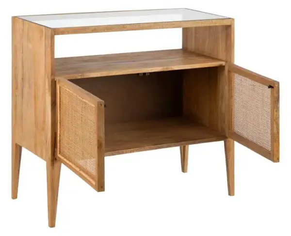 Aparador natural de madera y ratán