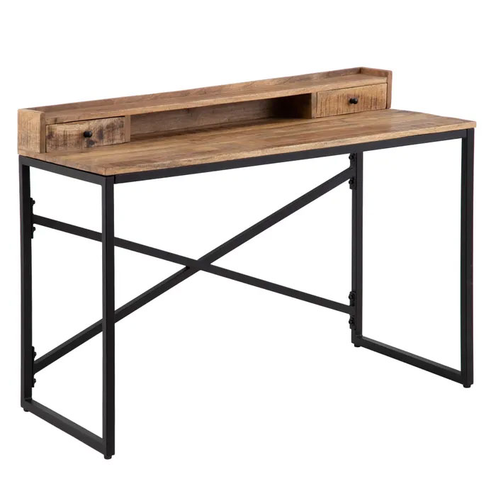 Escritorio de madera de mango natural con patas de metal negro Deux