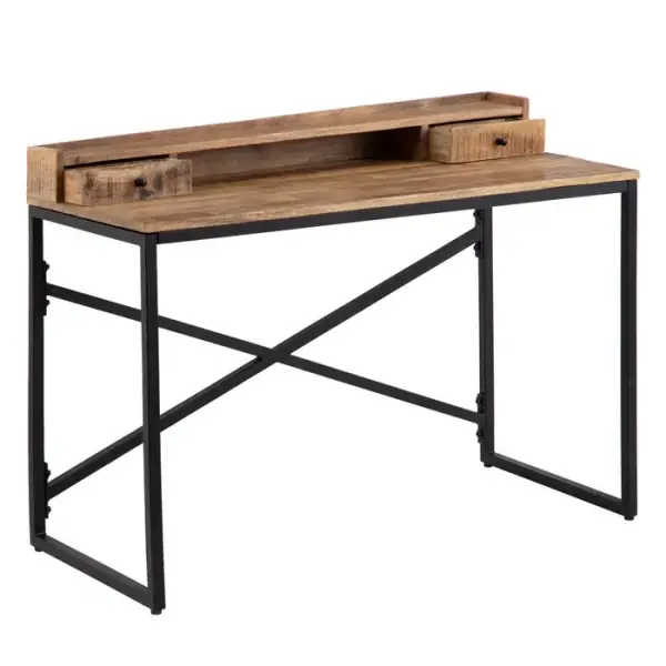 Escritorio de madera de mango natural con patas de metal negro Deux