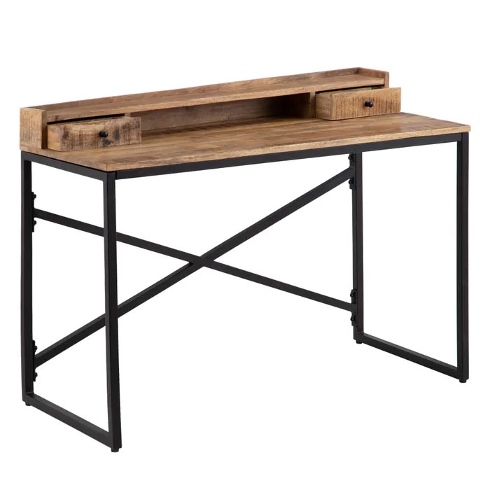 Escritorio de madera de mango natural con patas de metal negro Deux