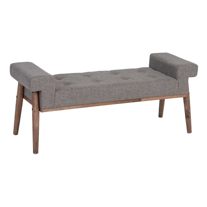 Banqueta tapizada gris con patas de madera Rivia