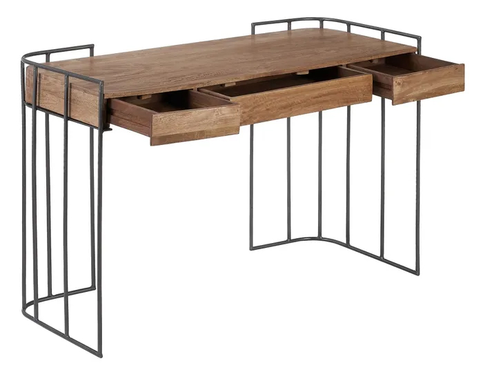 Escritorio natural de madera y hierro salón Tenpenny