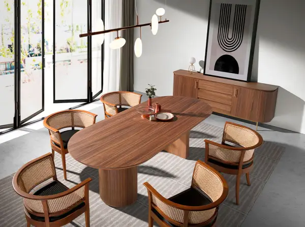 Mesa de comedor esquinas redondeadas nogal Temeria Angel Cerda