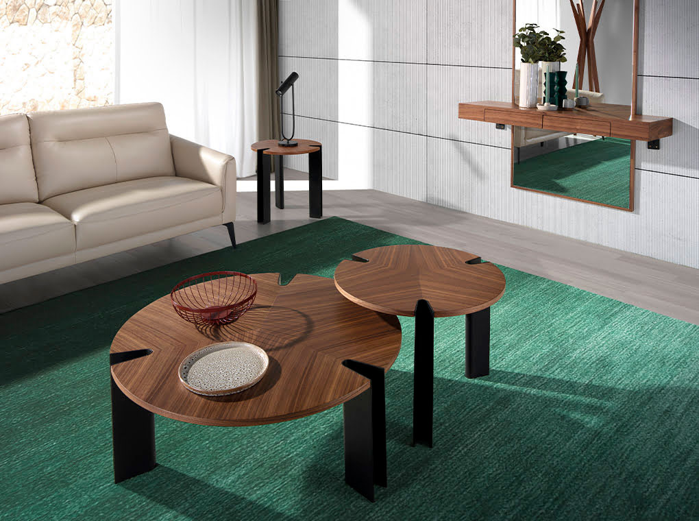 Mesa de rincón metal negro y nogal Povis
