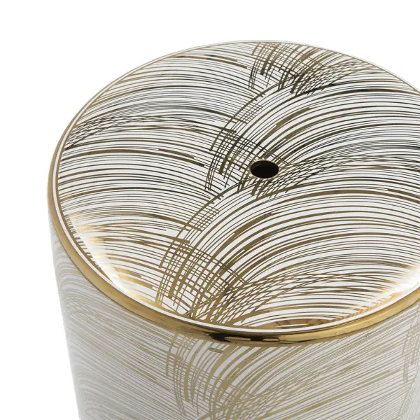 Taburete de ceramica blanco y dorado