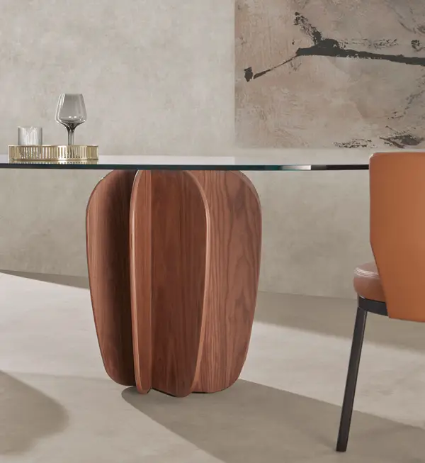 Mesa de comedor nogal y cristal Coral by Punt