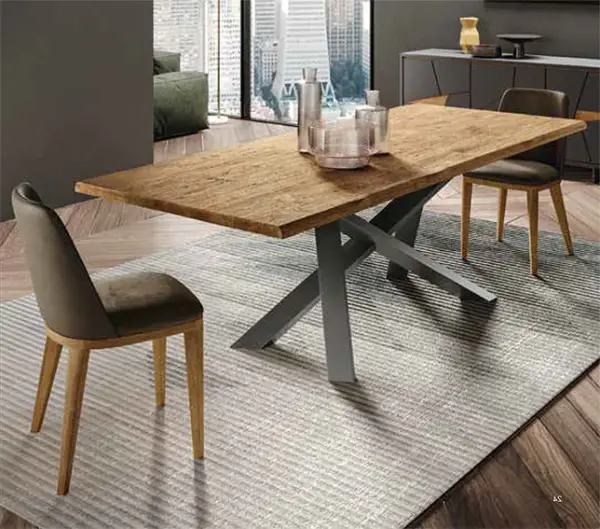 Mesa de comedor antracita y tapa en madera maciza Bryne