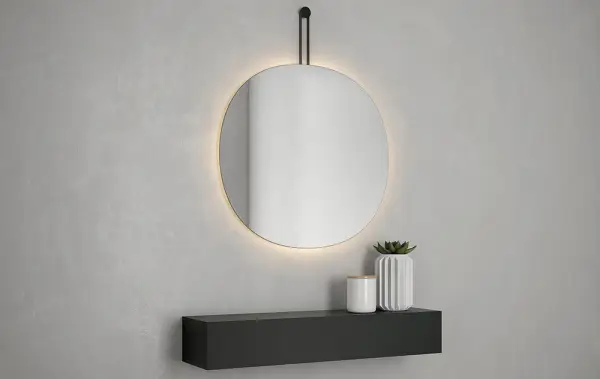 Espejo con correa de cuero y luz LED Luna