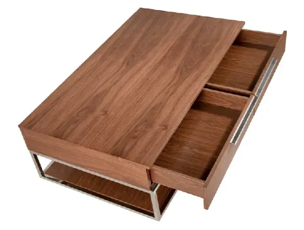 Mesa de centro 2 cajones acero y nogal Beori