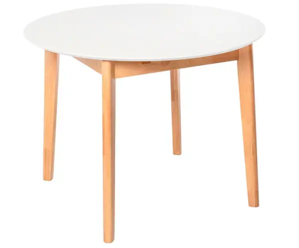 Mesa de comedor redonda extensible roble y blanco Liana