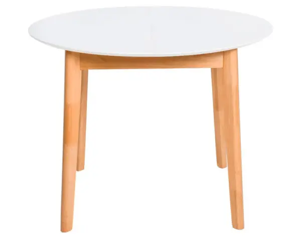 Mesa de comedor redonda extensible roble y blanco Liana