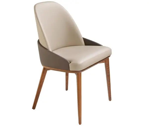 Silla tapizada en polipiel gris y patas en madera de fresno