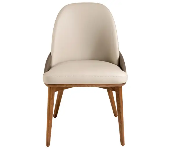 Silla tapizada en polipiel gris y patas en madera de fresno