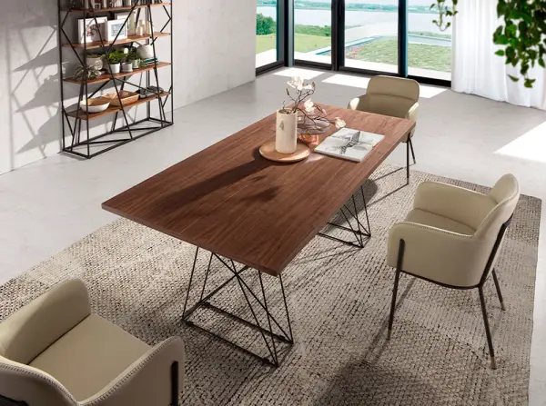 Mesa de comedor industrial nogal y metal negro Saranac