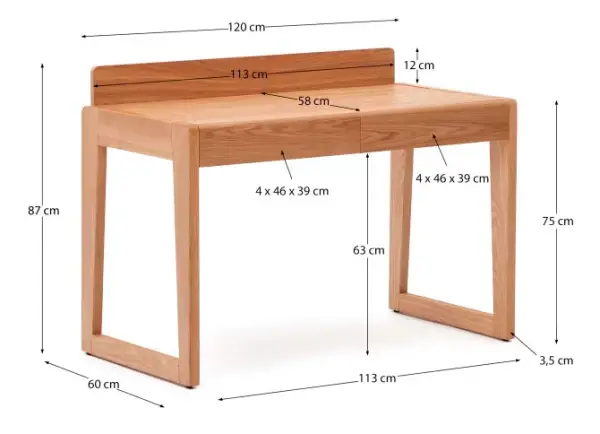 Mesa de escritorio madera maciza de fresno Arandu
