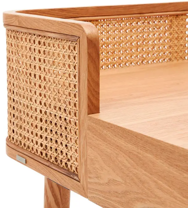 Mesa de escritorio madera maciza y rattán Araxi