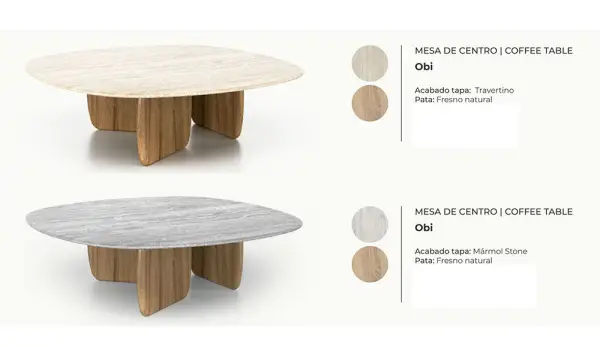 Mesa de centro fresno natural y mármol traventino Obi